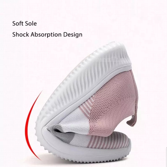 5⭐🧡 Pink/Gray Striped Knit Sock Sneakers - Picture 5 of 8